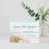 Blauwgroen en ivoren strepen Seashells Save The Da Aankondigingskaart (Staand voorkant)