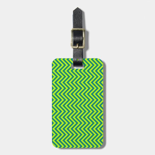 Blauwgroen en kalkgroen Chevron Pattern Bagagelabel (Voorkant verticaal)