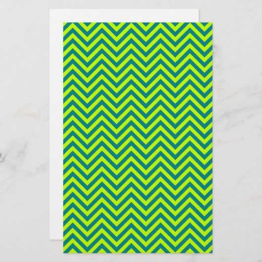 Blauwgroen en kalkgroen Chevron Pattern Briefpapier (Voorkant / Achterkant)