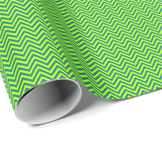 Blauwgroen en kalkgroen Chevron Pattern Cadeaupapier (Rol Hoek)