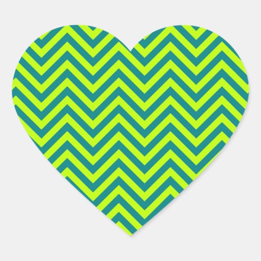 Blauwgroen en kalkgroen Chevron Pattern Hart Sticker (Voorkant)
