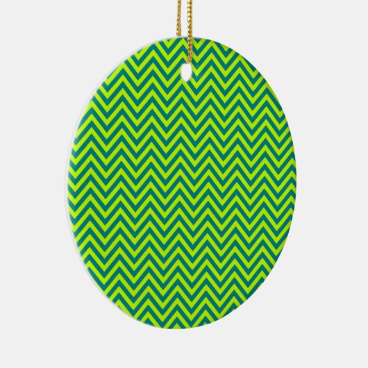 Blauwgroen en kalkgroen Chevron Pattern Keramisch Ornament (Rechts)