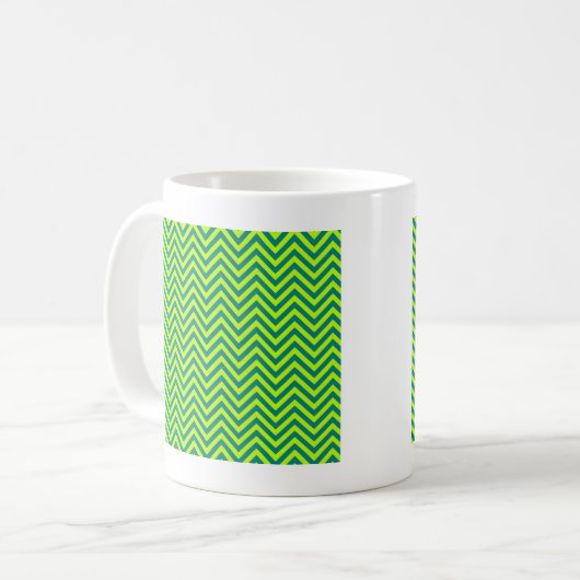 Blauwgroen en kalkgroen Chevron Pattern Koffiemok (Voorkant links)