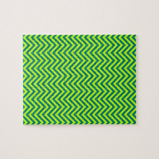 Blauwgroen en kalkgroen Chevron Pattern Legpuzzel (Horizontaal)