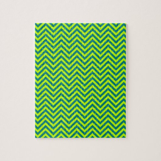 Blauwgroen en kalkgroen Chevron Pattern Legpuzzel (Verticaal)