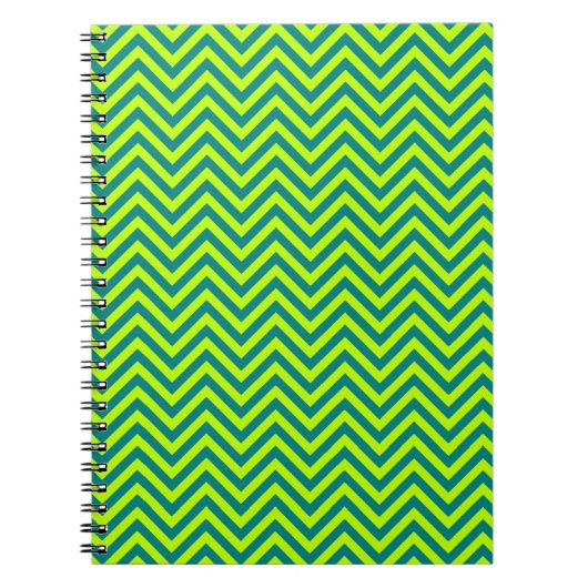 Blauwgroen en kalkgroen Chevron Pattern Notitieboek (Voorkant)