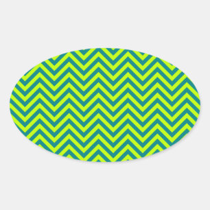Blauwgroen en kalkgroen Chevron Pattern Ovale Sticker