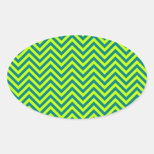 Blauwgroen en kalkgroen Chevron Pattern Ovale Sticker (Voorkant)