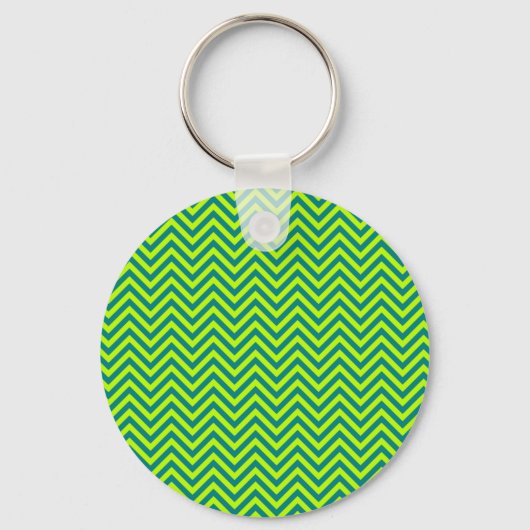 Blauwgroen en kalkgroen Chevron Pattern Sleutelhanger (Voorkant)