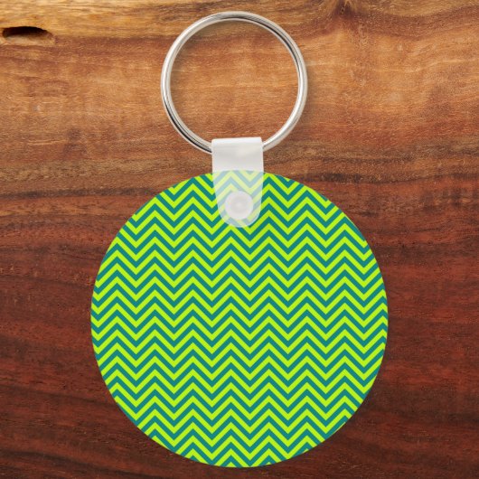 Blauwgroen en kalkgroen Chevron Pattern Sleutelhanger (Voorkant)