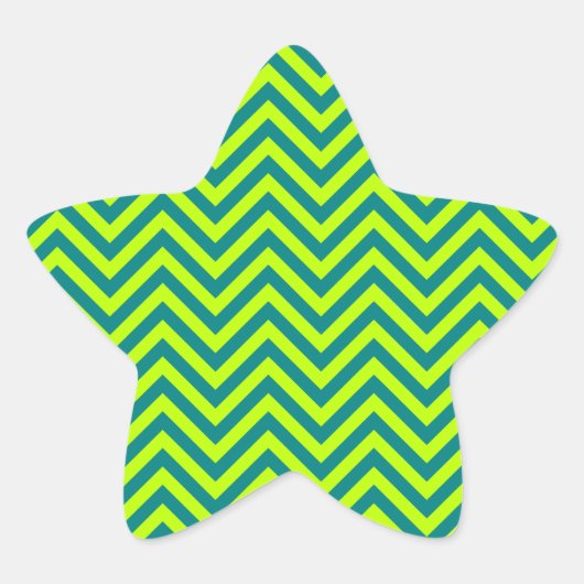 Blauwgroen en kalkgroen Chevron Pattern Ster Sticker (Voorkant)
