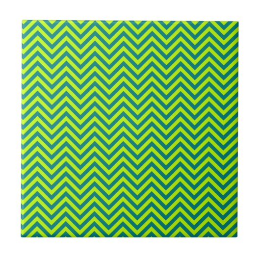 Blauwgroen en kalkgroen Chevron Pattern Tegeltje (Voorkant)