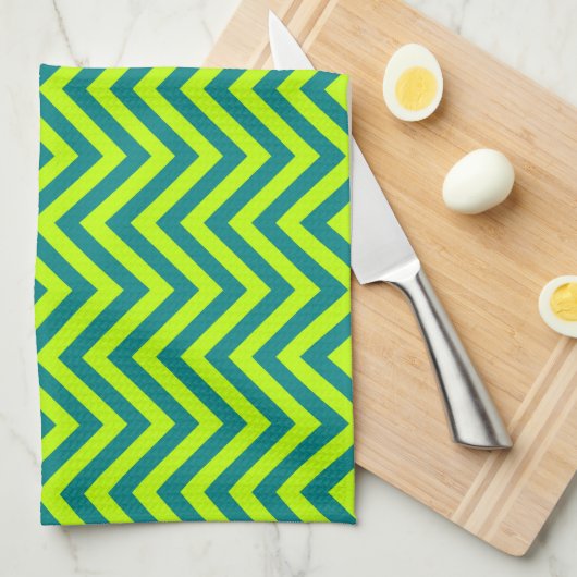 Blauwgroen en kalkgroen Chevron Pattern Theedoek (Quarter Fold)