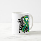 Blauwgroen en kalkgroen lint met vleugels koffiemok (Voorkant rechts)