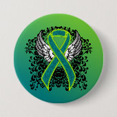 Blauwgroen en kalkgroen lint met vleugels ronde button 7,6 cm (Voorkant)