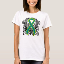 Blauwgroen en kalkgroen lint met vleugels t-shirt