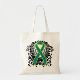 Blauwgroen en kalkgroen lint met vleugels tote bag