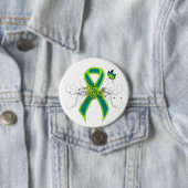 Blauwgroen en kalkgroen lint met vlinder ronde button 7,6 cm (In situ)
