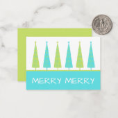 Blauwgroen en kalkgroene kerstbomen op maat notitiekaartje (Voorkant / Achterkant in situ)