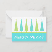Blauwgroen en kalkgroene kerstbomen op maat notitiekaartje (Voorkant)
