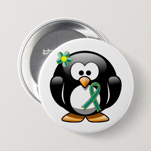 Blauwgroen en kalkgroene lint Penguin Ronde Button 7,6 Cm (Voorkant /achterkant)