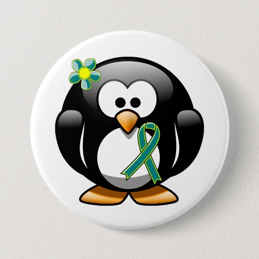 Blauwgroen en kalkgroene lint Penguin Ronde Button 7,6 Cm (Voorkant)