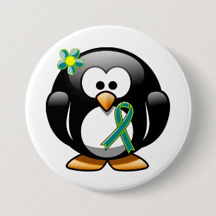 Blauwgroen en kalkgroene lint Penguin Ronde Button 7,6 Cm