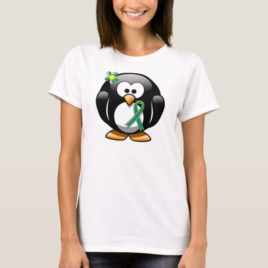 Blauwgroen en kalkgroene pinguïn t-shirt (Voorkant)