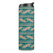 Blauwgroen en karamel spiraal geometrisch gestreep thermosbeker (Gedraaid links)