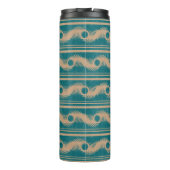 Blauwgroen en karamel spiraal geometrisch gestreep thermosbeker (Achterkant)