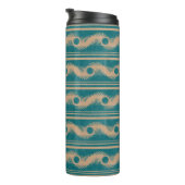 Blauwgroen en karamel spiraal geometrisch gestreep thermosbeker (Geroteerd rechts)