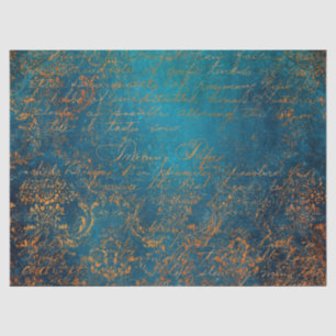 Blauwgroen en Koper Patina Kalligrafie Tissuepapier