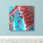 Blauwgroen en koperacrylkleurkunst canvas afdruk (Insitu (Houten vloer))