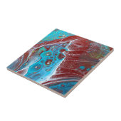 Blauwgroen en koperacrylkleurkunst tegeltje (Zijkant)