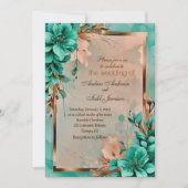 Blauwgroen en koperbloemhuwelijk kaart (Voorkant)