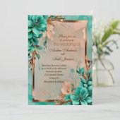 Blauwgroen en koperbloemhuwelijk kaart (Staand voorkant)