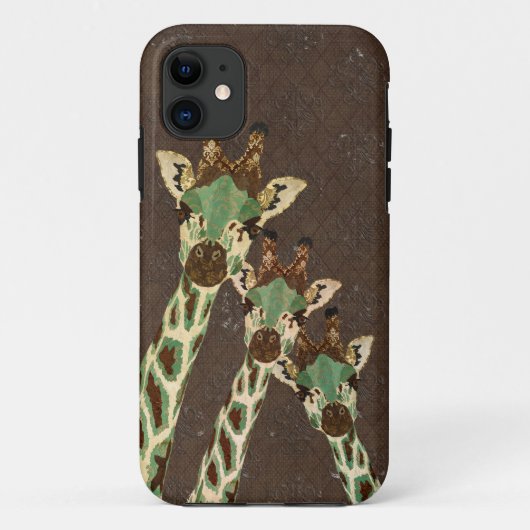 Blauwgroen en koperen Giraffes Damask iPhone Case (Achterkant)