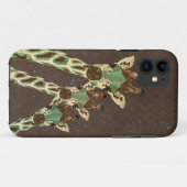 Blauwgroen en koperen Giraffes Damask iPhone Case (Achterkant (horizontaal))
