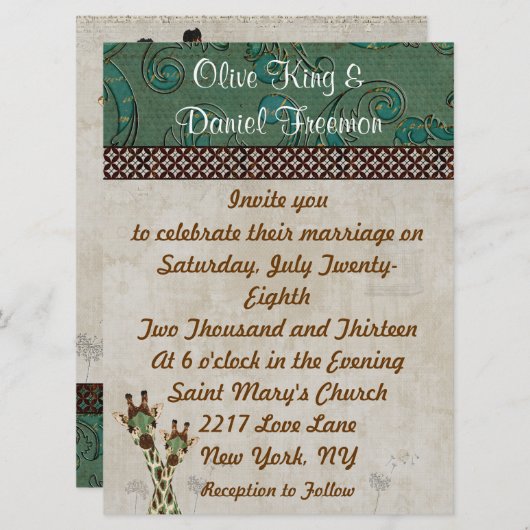 Blauwgroen en koperen Giraffes Weddenschap Kaart (Voorkant / Achterkant)