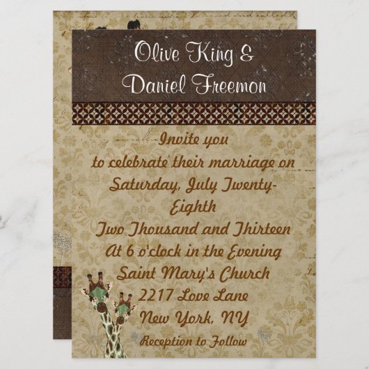 Blauwgroen en koperen Giraffes Weddenschap Kaart (Voorkant / Achterkant)