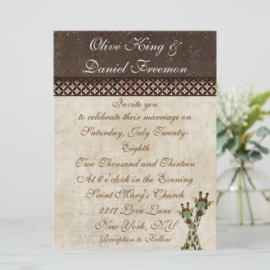 Blauwgroen en koperen Giraffes Weddenschap Kaart (Staand voorkant)