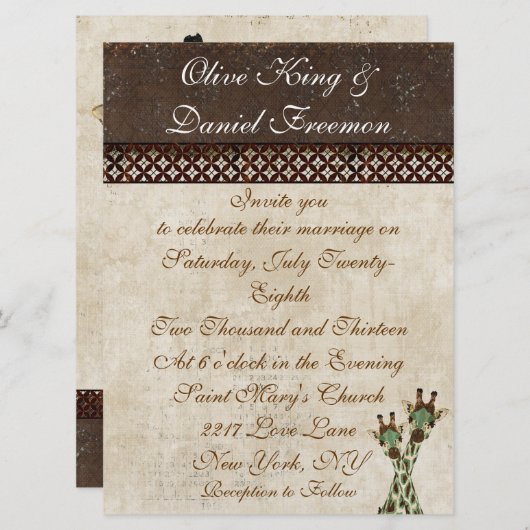 Blauwgroen en koperen Giraffes Weddenschap Kaart (Voorkant / Achterkant)