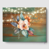 Blauwgroen en koperhout bloemlichten bruiloft gastenboek (Achterkant)