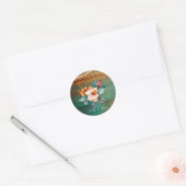 Blauwgroen en koperhout bloemlichten bruiloft ronde sticker (Envelop)