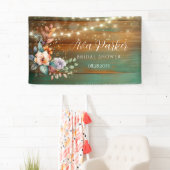 Blauwgroen en koperhout bloemlichten Vrijgezellenf Spandoek (Insitu)