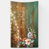 Blauwgroen en koperhout bloemlichten Vrijgezellenf Spandoek (Verticaal)