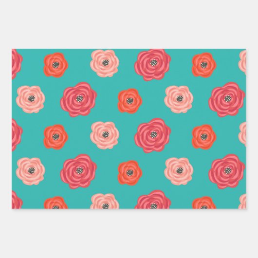 Blauwgroen en koraal Berry Pattern Inpakpapier Vel (Voorkant 2)