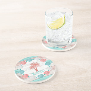 Blauwgroen en koraal hout zandsteen onderzetter