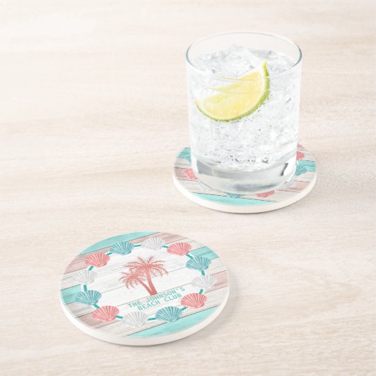 Blauwgroen en koraal hout zandsteen onderzetter (Zijkant)