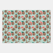 Blauwgroen en Koraal Kerstbemanning Drie Foto Cust Inpakpapier Vel (Voorkant 2)